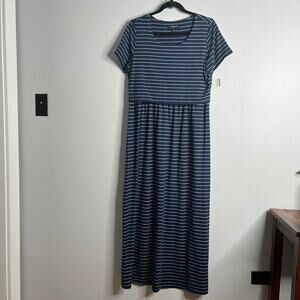 41Hawthorn Maternity Maxi Dress Blue White Stripe Pullover Short Sleeve Sz M